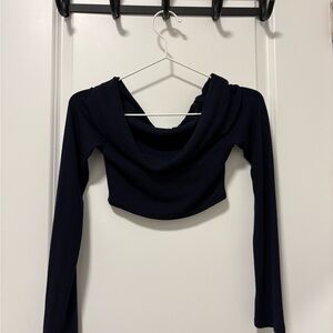 Off the shoulder Long Sleeve Cropped Top - Navy